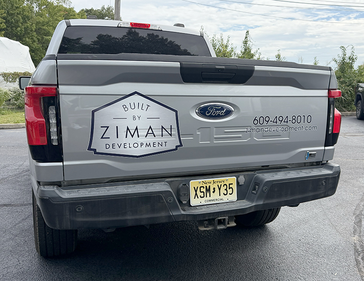 Professional contractor truck graphics for Ziman Development on Long Beach Island